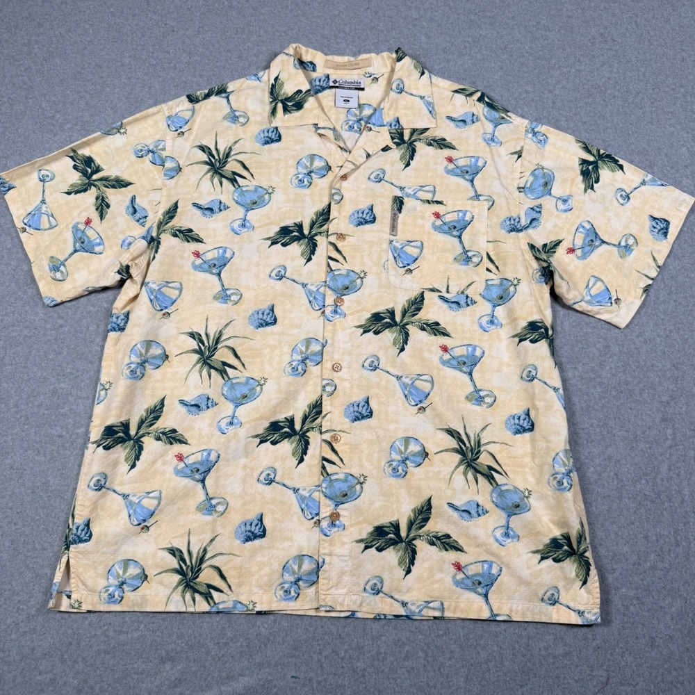 Columbia River Lodge Mens XL Yellow Martini Tropical Camp Shirt Short Sleeve
